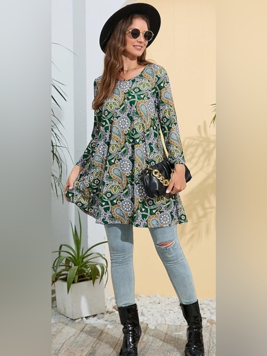 Dresses & Skirts - MWT- 2XL Gold Paisley 3/4 Sleeve Tunics Dressy Casual Loose Blouses Swing Flare